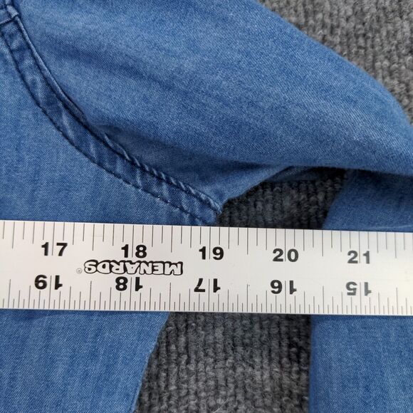 I Joah Denim Button Up Womens Medium Long Sleeve Blue Faux Pocket Polyester - Picture 12 of 12